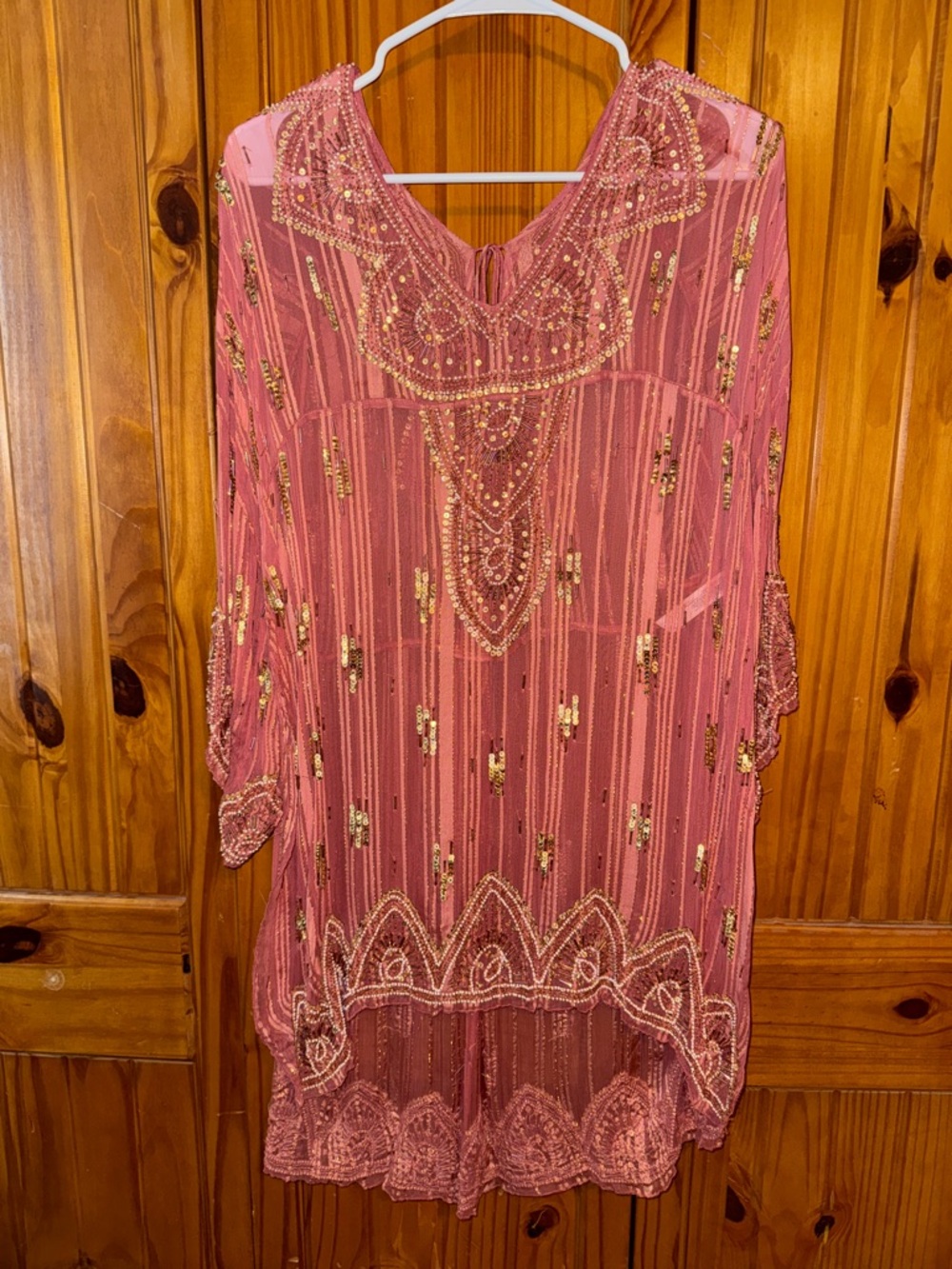 Free People Rose Pink Embellished Sheer Tunic